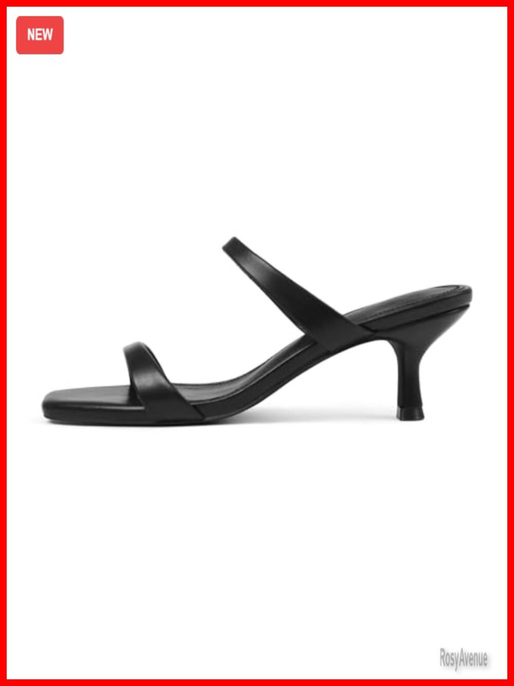 Kitten Heel Sandals Square Open Toe Slip On Mules Women PU